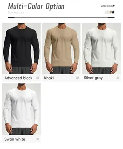 Detailed view of men's quick-dry long sleeve sports shirts in four color options.