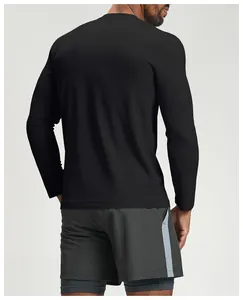 Detailed back view of a men's black quick-dry long-sleeved athletic performance shirt