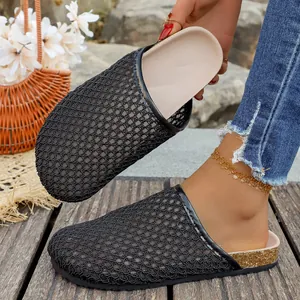 Women Woven Mesh Closed Toe Mules Flat Sandals Retro Roman Breathable Hollow Out Summer Beach Vacation Slippers For Outdoor Daily Wear