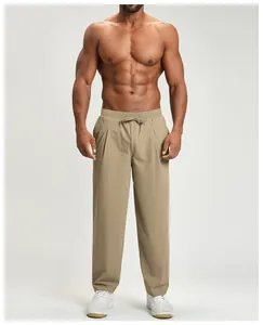 Men's breathable khaki athletic quick-dry pants with drawstring waist for sports