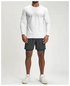 Professional front view of white long sleeve quick-dry athletic t-shirt for fitness training