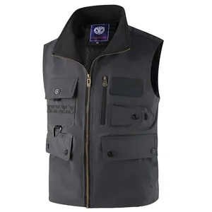 Dark grey lightweight waterproof outdoor utility vest with multi-pocket and full zipper