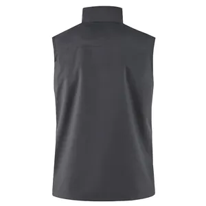 Back view of a grey waterproof lightweight sleeveless vest for outdoor activities.