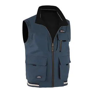 Gilet reversibile da uomo con colletto dritto e tasche cargo multiple per esterno