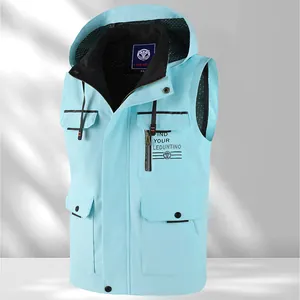 Lightweight waterproof hooded outdoor sports vest for men and women in sky blue