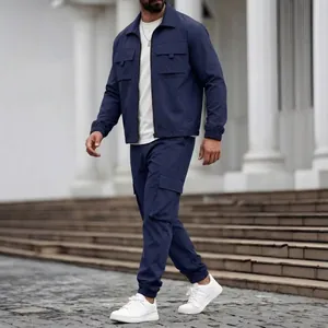 Set due pezzi giacca cargo e pantaloni blu navy di alta qualità da uomo per primavera
