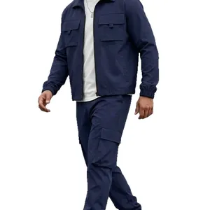 Completo giacca e pantaloni da lavoro blu navy da uomo di alta qualità per autunno.