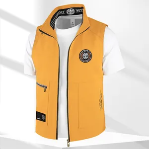 Lightweight yellow outdoor waterproof vest with full zipper for hiking and sports