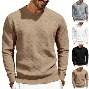 Men's heavyweight checkered jacquard long sleeve crewneck sweatshirt in multi colors.