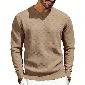 High-quality detailed texture of men's crew neck sweater with jacquard pattern