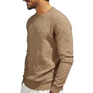 Close-up of men's loose towel jacquard checkerboard pattern long-sleeved sweatshirt