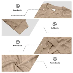Close-up details of men's heavy checkerboard jacquard crew neck long sleeve sweatshirt