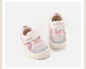 Pink and white breathable mesh sneakers for toddlers with soft non-slip soles