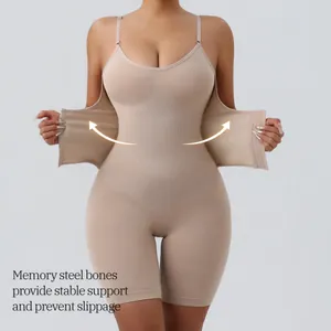 Seamless tummy control shapewear bodysuit with adjustable waist hooks for women.