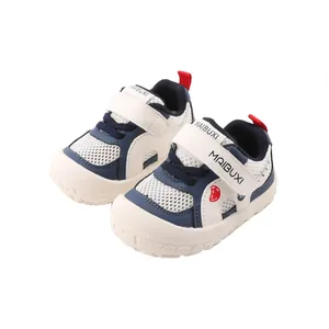 Breathable toddler mesh sneakers with non-slip soft sole and velcro strap closure