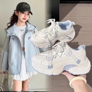 Girls Butterfly Chunky Dad Shoes Sweet Korean Style Blue White Thick Sole Student Sports Casual Sneakers For School Teens