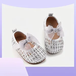 Toddler Girls Princess Shoes Soft Sole Anti-Slip Pre-Walker Shoes Hollow Out Microfiber Leather Lace Bow First Walkers