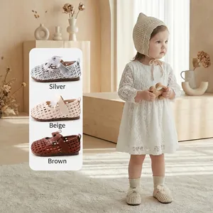 Toddler girls hollow woven princess shoes with cute bow and non-slip soft sole