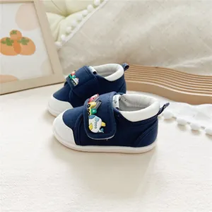 Navy blue soft sole baby walking shoes with cute 3D cartoon car decoration details