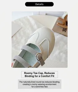 Gros plan détaillé des chaussures Mary Jane pour enfants avec un design à bout rond