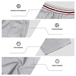 Vues détaillées du short de sport gris en maille gaufrée montrant la taille et le tissu