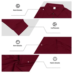 Detailed view of burgundy men's ribbed long sleeve Polo shirt showing neck and cuff