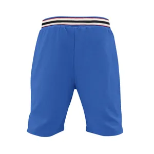 Short de sport bleu pour homme en mesh à séchage rapide avec taille rayée vue de dos.