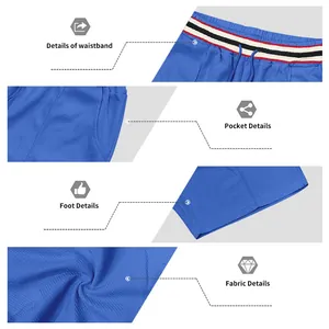 Détails du short de sport à séchage rapide pour hommes montrant la taille et le tissu