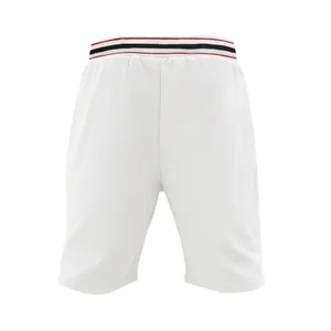 Détail du short de sport blanc pour hommes à séchage rapide avec taille tricolore.