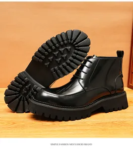 Macro view showing the glossy leather texture and heavy lug sole of men's boots
