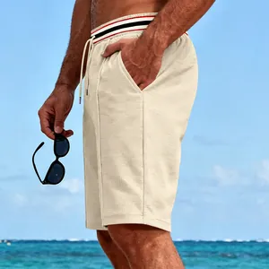 Short de sport homme séchage rapide en tissu gaufré crème pour vacances à la plage