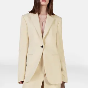 Premium Japanese imported black urea buttons featured on an elegant cream blazer.