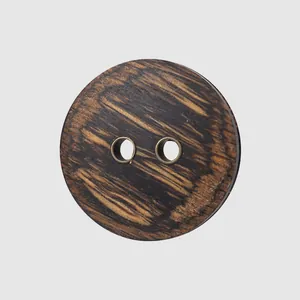 High-quality natural ebony wood round button with metal-reinforced two holes for jackets