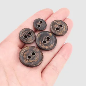 High-end natural ebony wood buttons for clothing, set of five in various sizes.