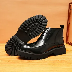 Men First Layer Cowhide Martin Boots Burnished Thick Sole Warm Winter Boots British Business Casual Leather Short Boots