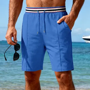 Close-up of men's quick-dry blue breathable casual shorts for beach and sports
