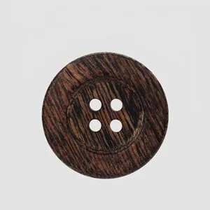 Ebony Wood Buttons Round Four Hole Natural Grain Sewing Accessory For Premium Overcoat Suit Jacket Fashion Apparel Embellishment