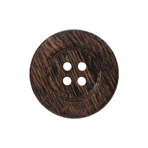 Premium circular ebony wood button featuring a four-hole design for clothing and coats