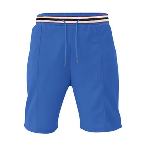 Blue men's quick-dry breathable sports shorts with striped drawstring waist for summer training