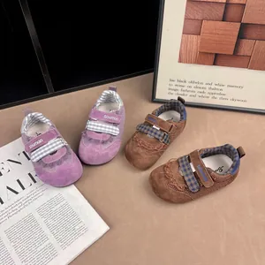 Girls Retro GAT Style Sneakers Breathable Mesh Soft Sole Casual Sports Shoes With Hook And Loop Plaid Straps For Kids