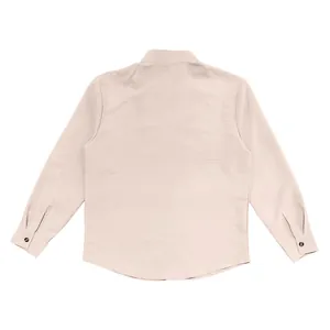 Back view of a men's casual long sleeve shirt with a mandarin collar in light beige