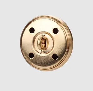 Foto macro di un bottone in ottone vintage di alta qualità per abbigliamento.