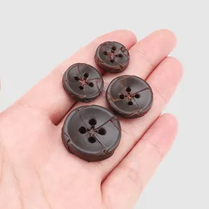 Boutons ronds en cuir de vachette marron de qualité pour manteaux et décoration mode