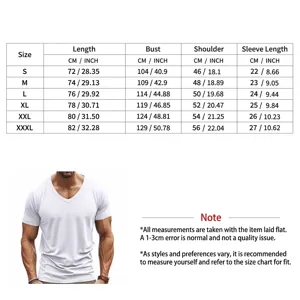 Tableau des tailles complet pour t-shirt de sport col en V séchage rapide pour hommes