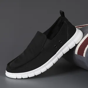 Men Canvas Loafers Slip-on Casual Shoes Breathable Fabric Flat Vulcanized Sneakers For Daily Travel Fashion Men Footwear