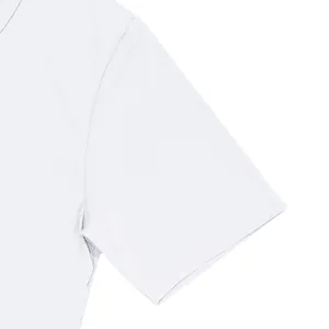 Close-up of sleeve stitching on white quick-dry men's V-neck sport T-shirt