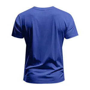 Detailed back view of a blue quick-dry breathable sports T-shirt for men in athletic style