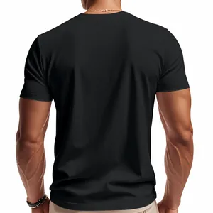 Back view of a men's athletic fit quick-dry black t-shirt in breathable fabric