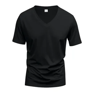 Close-up of a premium men's black V-neck quick-dry breathable athletic sport T-shirt