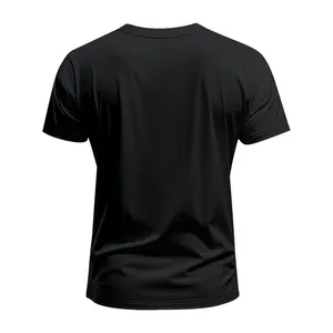 Detailed back view of a men's black quick-dry breathable athletic short-sleeve T-shirt